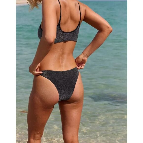 Aerie Plunge Longline Triangle Bikini Top & Sparkle Cheekiest Bikini Bottoms Siz - Picture 3 of 12